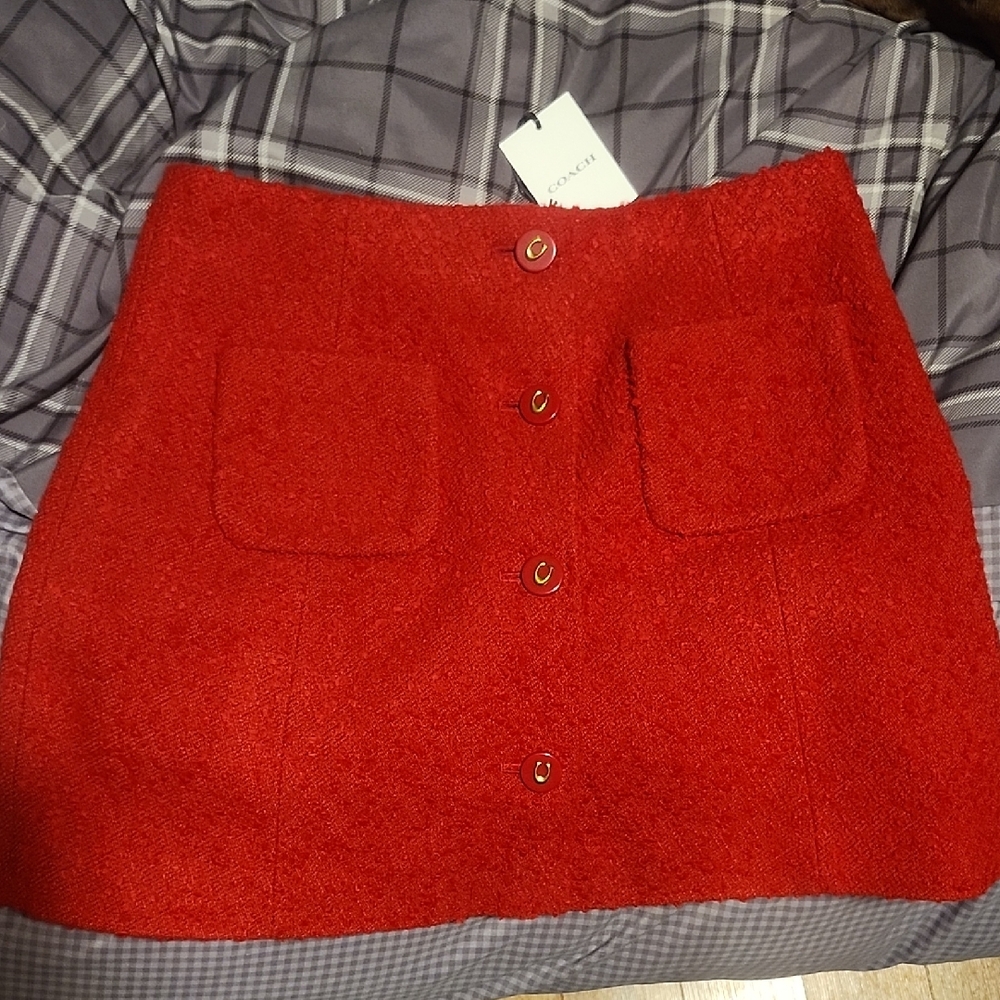 CHANEL Vibrant Red A-Line Skirt with Button Detail